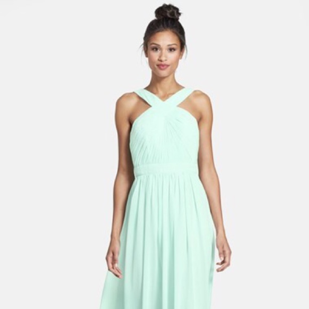 Monique Lhuillier crisscross bridesmaid dress